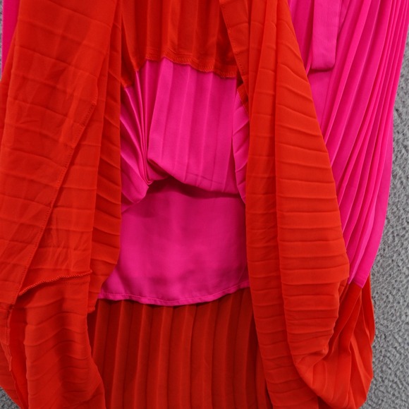 NWT Skies Are‎ Blue Pleated Colorblock Maxi Dress XS Hot Pink Red Womens Belted - Picture 10 of 15